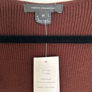 Brown square neck, midi French connection sweater dress. Size M, new with tags.